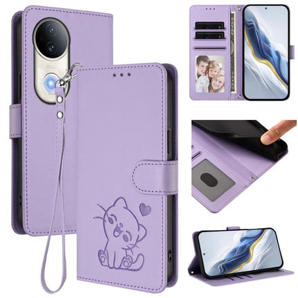 Embossed Heart Cat Leather Phone Case with Hand Strap, For vivo S20, For vivo S20 Pro