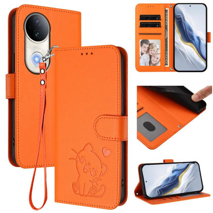 Embossed Heart Cat Leather Phone Case with Hand Strap, For vivo S20, For vivo S20 Pro