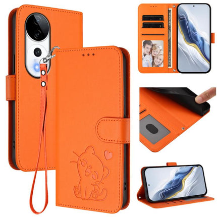 Embossed Heart Cat Leather Phone Case with Hand Strap, For vivo S19 Pro / V40 / V40 Pro / T3 Ultra, For vivo iQOO Z9 Lite / Y18 / Y28s / Y37m 5G