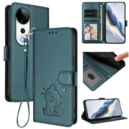 Embossed Heart Cat Leather Phone Case with Hand Strap, For vivo S19 Pro / V40 / V40 Pro / T3 Ultra, For vivo iQOO Z9 Lite / Y18 / Y28s / Y37m 5G