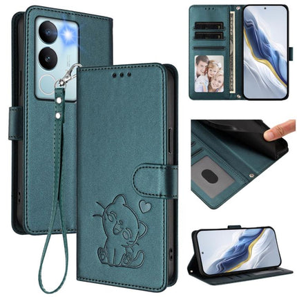 Embossed Heart Cat Leather Phone Case with Hand Strap, For vivo Y36 5G / 4G / Y27 / Y27s Global, For vivo S17 / S17 Pro / S17t / V29 / V29 Pro