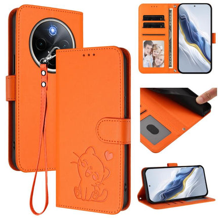 Embossed Heart Cat Leather Phone Case with Hand Strap, For vivo X200s, For vivo iQOO Z10 / Y300 Pro+ / T4