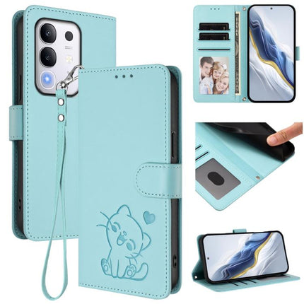 Embossed Heart Cat Leather Phone Case with Hand Strap, For vivo iQOO Z10x / Y29 4G / T4x / Y300t, For vivo V50 / vivo V50e