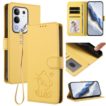 Embossed Heart Cat Leather Phone Case with Hand Strap, For vivo iQOO Z10x / Y29 4G / T4x / Y300t, For vivo V50 / vivo V50e