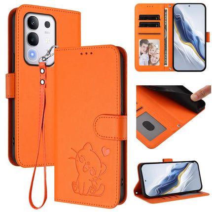 Embossed Heart Cat Leather Phone Case with Hand Strap, For vivo iQOO Z10x / Y29 4G / T4x / Y300t, For vivo V50 / vivo V50e