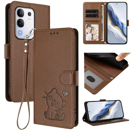 Embossed Heart Cat Leather Phone Case with Hand Strap, For vivo iQOO Z10x / Y29 4G / T4x / Y300t, For vivo V50 / vivo V50e