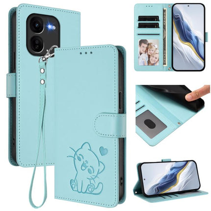Embossed Heart Cat Leather Phone Case with Hand Strap, For vivo Y38 / vivo T3x Global, For vivo iQOO Z9x