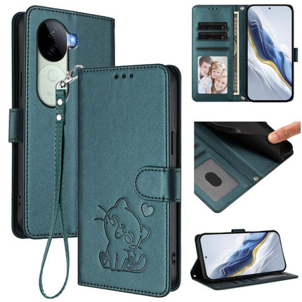 Embossed Heart Cat Leather Phone Case with Hand Strap, For vivo Y100 4G IDN / V30 Lite 4G / V30 SE, For vivo iQOO Z9s / vivo V40e
