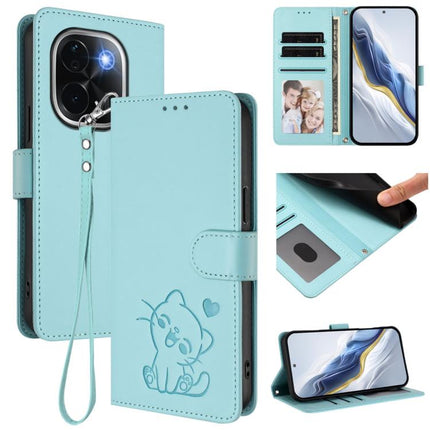 Embossed Heart Cat Leather Phone Case with Hand Strap, For vivo iQOO Z9s Pro / vivo T3 Pro 5G, For vivo V40 Lite 5G / vivo V30e
