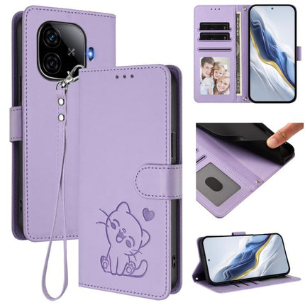 Embossed Heart Cat Leather Phone Case with Hand Strap, For vivo iQOO Z9 / iQOO Z9 Turbo, For vivo S18 / S18 Pro / V30 / V30 Pro