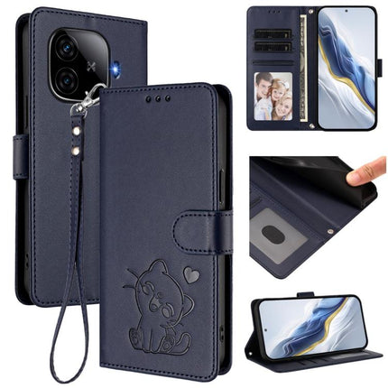 Embossed Heart Cat Leather Phone Case with Hand Strap, For vivo iQOO Z9 / iQOO Z9 Turbo, For vivo S18 / S18 Pro / V30 / V30 Pro