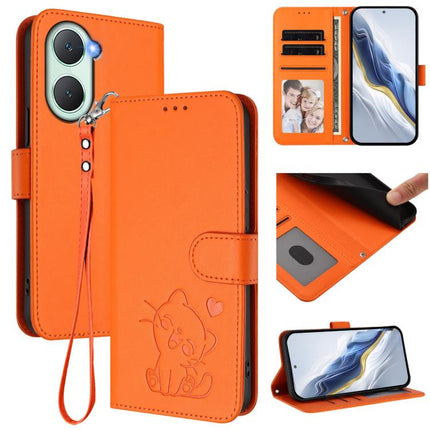 Embossed Heart Cat Leather Phone Case with Hand Strap, For vivo S19 Pro / V40 / V40 Pro / T3 Ultra, For vivo iQOO Z9 Lite / Y18 / Y28s / Y37m 5G