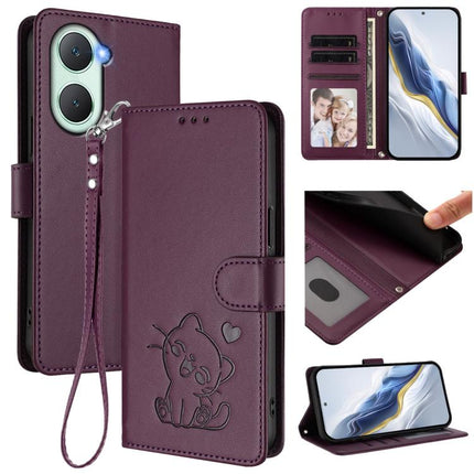 Embossed Heart Cat Leather Phone Case with Hand Strap, For vivo S19 Pro / V40 / V40 Pro / T3 Ultra, For vivo iQOO Z9 Lite / Y18 / Y28s / Y37m 5G