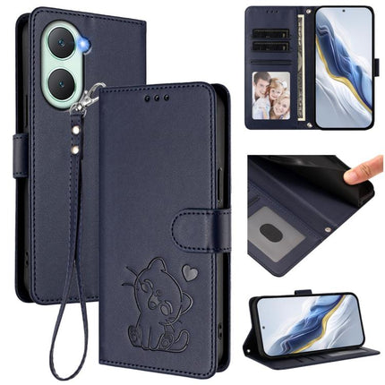 Embossed Heart Cat Leather Phone Case with Hand Strap, For vivo S19 Pro / V40 / V40 Pro / T3 Ultra, For vivo iQOO Z9 Lite / Y18 / Y28s / Y37m 5G