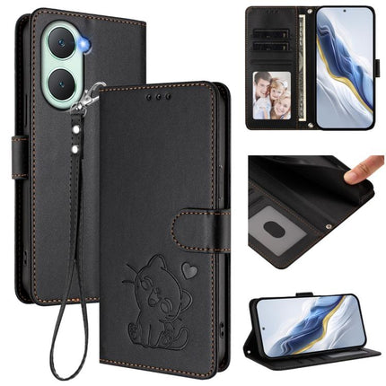 Embossed Heart Cat Leather Phone Case with Hand Strap, For vivo S19 Pro / V40 / V40 Pro / T3 Ultra, For vivo iQOO Z9 Lite / Y18 / Y28s / Y37m 5G