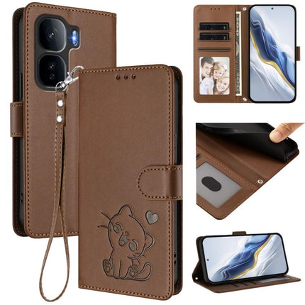 Embossed Heart Cat Leather Phone Case with Hand Strap, For vivo Y400 5G, For vivo iQOO Neo 10+ 5G