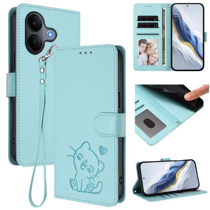 Embossed Heart Cat Leather Phone Case with Hand Strap, For vivo X300 Ultra, For vivo V60 Lite 5G Global