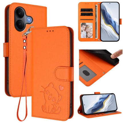 Embossed Heart Cat Leather Phone Case with Hand Strap, For vivo X300 Ultra, For vivo V60 Lite 5G Global