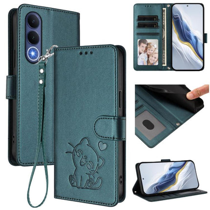 Embossed Heart Cat Leather Phone Case with Hand Strap, For vivo Y21 5G 2026 / vivo Y05 4G, For vivo V70 FE 5G