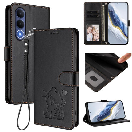 Embossed Heart Cat Leather Phone Case with Hand Strap, For vivo Y21 5G 2026 / vivo Y05 4G, For vivo V70 FE 5G