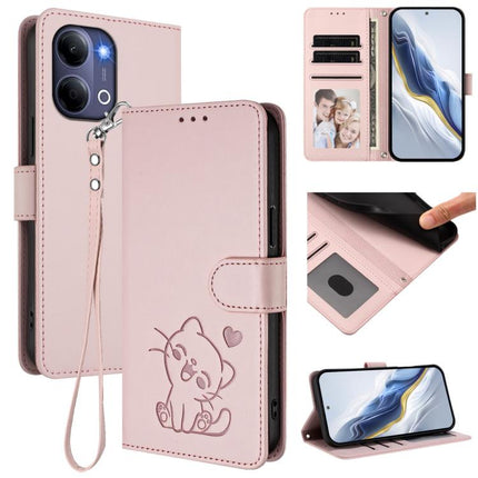 Embossed Heart Cat Leather Phone Case with Hand Strap, For vivo Y21 5G 2026 / vivo Y05 4G, For vivo V70 FE 5G