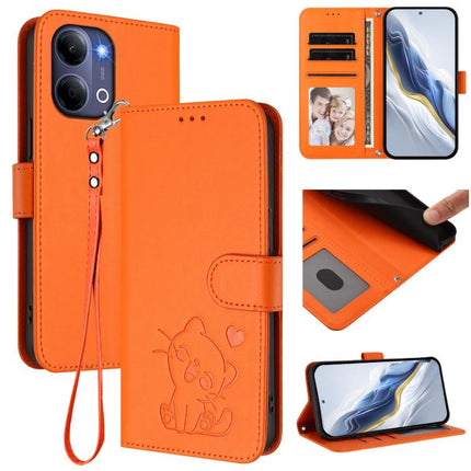 Embossed Heart Cat Leather Phone Case with Hand Strap, For vivo Y21 5G 2026 / vivo Y05 4G, For vivo V70 FE 5G