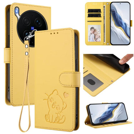 Embossed Heart Cat Leather Phone Case with Hand Strap, For vivo X300 Ultra, For vivo V60 Lite 5G Global