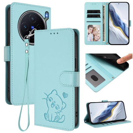 Embossed Heart Cat Leather Phone Case with Hand Strap, For vivo X300 FE 5G / S50 Pro mini 5G, For vivo X300s