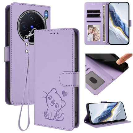 Embossed Heart Cat Leather Phone Case with Hand Strap, For vivo X300 FE 5G / S50 Pro mini 5G, For vivo X300s