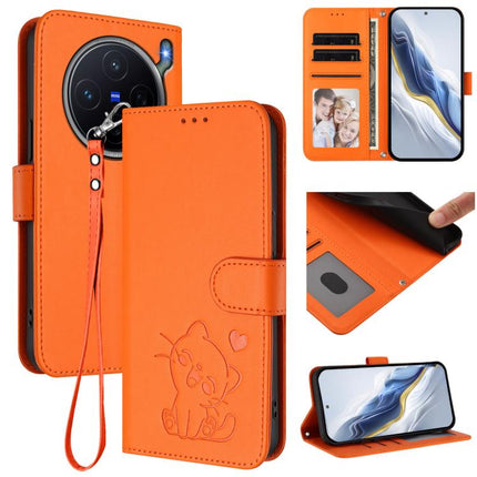 Embossed Heart Cat Leather Phone Case with Hand Strap, For vivo X300 FE 5G / S50 Pro mini 5G, For vivo X300s
