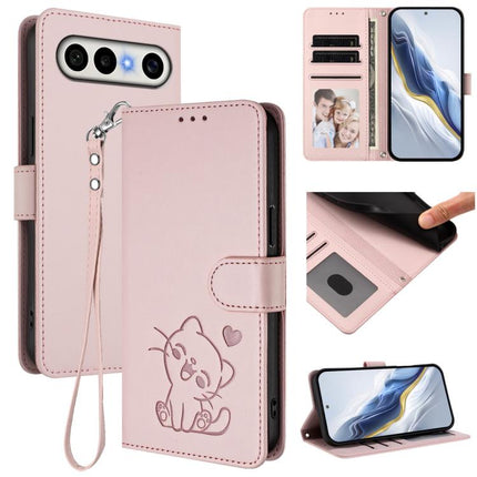 Embossed Heart Cat Leather Phone Case with Hand Strap, For vivo X300 FE 5G / S50 Pro mini 5G, For vivo X300s