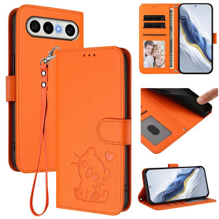 Embossed Heart Cat Leather Phone Case with Hand Strap, For vivo X300 FE 5G / S50 Pro mini 5G, For vivo X300s