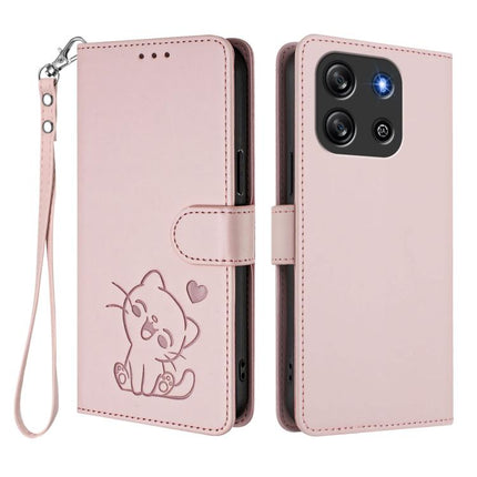 Embossed Heart Cat Leather Phone Case with Hand Strap, For Blackview Oscal Flat 1C, For Blackview Wave 6C