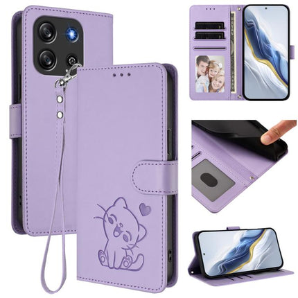 Embossed Heart Cat Leather Phone Case with Hand Strap, For Blackview Oscal Flat 1C, For Blackview Wave 6C