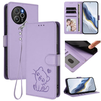 Embossed Heart Cat Leather Phone Case with Hand Strap, For Blackview Shark 8 / Oscal Tiger 12, For Blackview A52 / A52 Pro