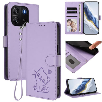 Embossed Heart Cat Leather Phone Case with Hand Strap, For Blackview Oscal Flat 1C, For Blackview Wave 6C