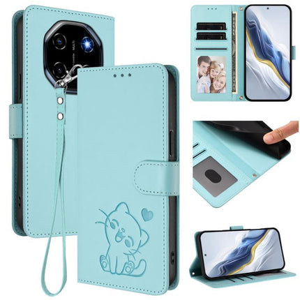 Embossed Heart Cat Leather Phone Case with Hand Strap, For Blackview Oscal Flat 2 / 2C, For Blackview SHARK 6