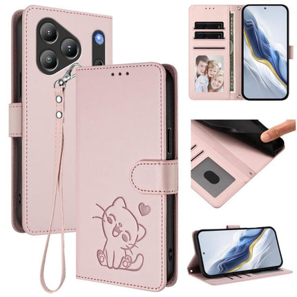 Embossed Heart Cat Leather Phone Case with Hand Strap, For Blackview Wave 7C, For Blackview Wave 10