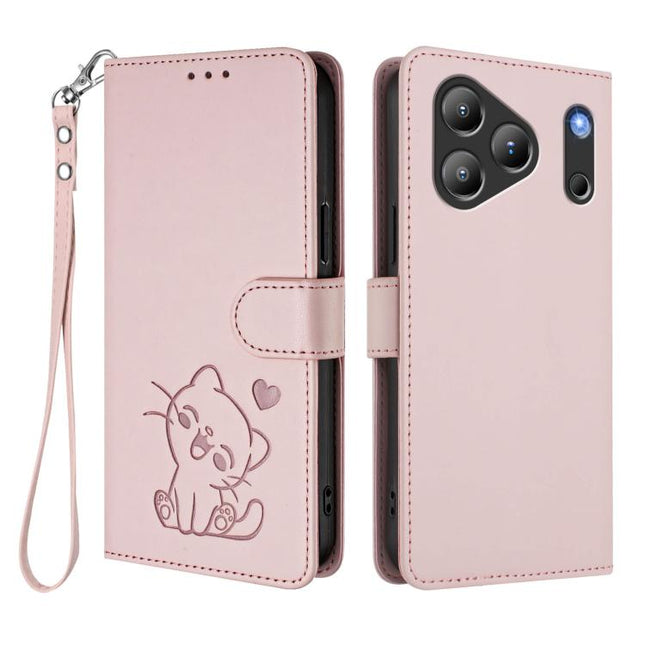 Embossed Heart Cat Leather Phone Case with Hand Strap, For Blackview Wave 7C, For Blackview Wave 10