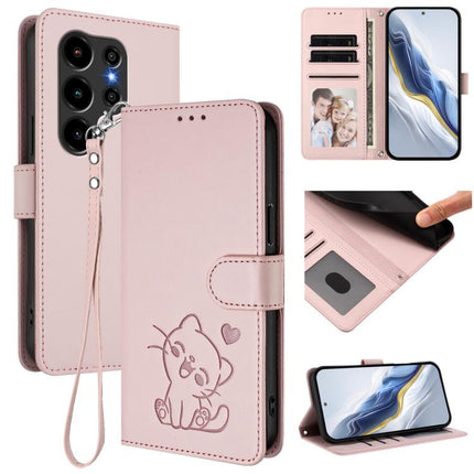 Embossed Heart Cat Leather Phone Case with Hand Strap, For Blackview Wave 7C, For Blackview Wave 10