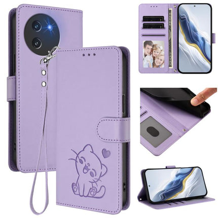 Embossed Heart Cat Leather Phone Case with Hand Strap, For Doogee Note 59 / Note 59 Pro, For Doogee Note 58 / Note 58 Pro