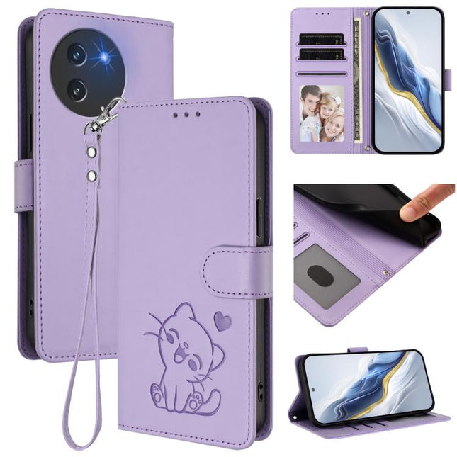 Embossed Heart Cat Leather Phone Case with Hand Strap, For Doogee Note 59 / Note 59 Pro, For Doogee Note 58 / Note 58 Pro