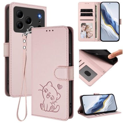 Embossed Heart Cat Leather Phone Case with Hand Strap, For Doogee Note 56 / Note 56 Pro, For Doogee N60 Pro