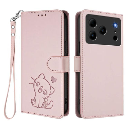 Embossed Heart Cat Leather Phone Case with Hand Strap, For Doogee Note 56 / Note 56 Pro, For Doogee N60 Pro