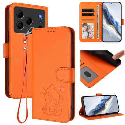 Embossed Heart Cat Leather Phone Case with Hand Strap, For Doogee Note 56 / Note 56 Pro, For Doogee N60 Pro