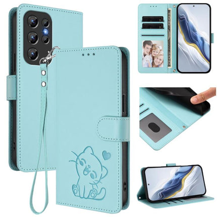 Embossed Heart Cat Leather Phone Case with Hand Strap, For Oukitel C59 / C59 Pro, For Oukitel C1 / C1 Pro