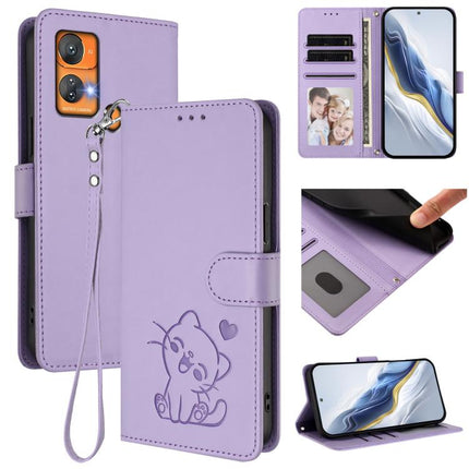 Embossed Heart Cat Leather Phone Case with Hand Strap, For Oukitel C35, For Oukitel C33