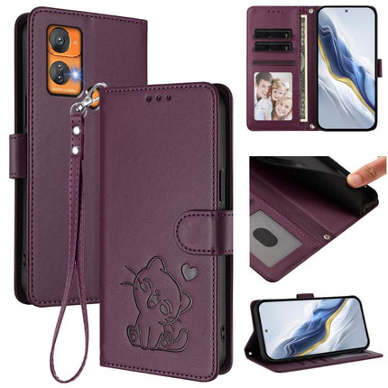 Embossed Heart Cat Leather Phone Case with Hand Strap, For Oukitel C35, For Oukitel C33