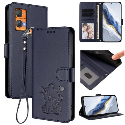 Embossed Heart Cat Leather Phone Case with Hand Strap, For Oukitel C35, For Oukitel C33