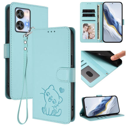 Embossed Heart Cat Leather Phone Case with Hand Strap, For Oukitel C35, For Oukitel C33